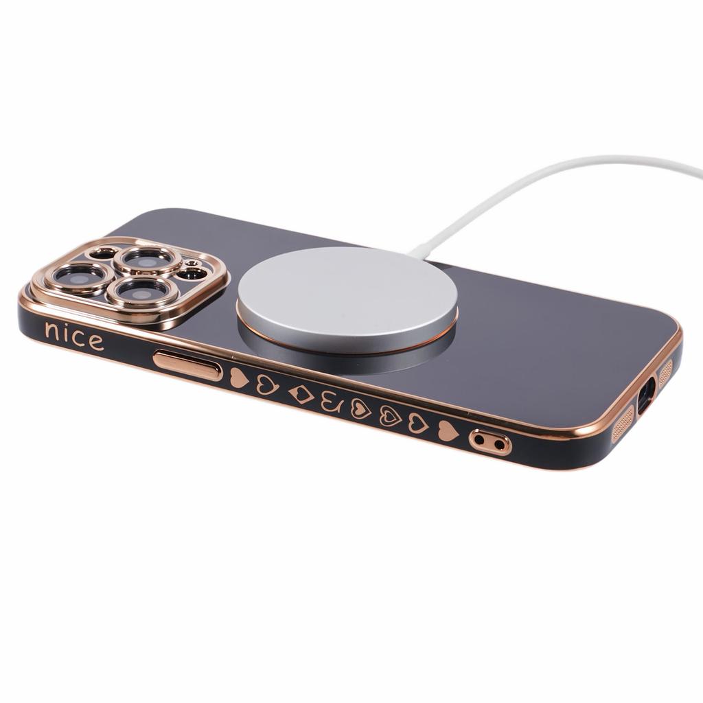 For iPhone 14 Pro Max TPU Case 6D Electroplating Love Heart Cover Compatible with MagSafe
