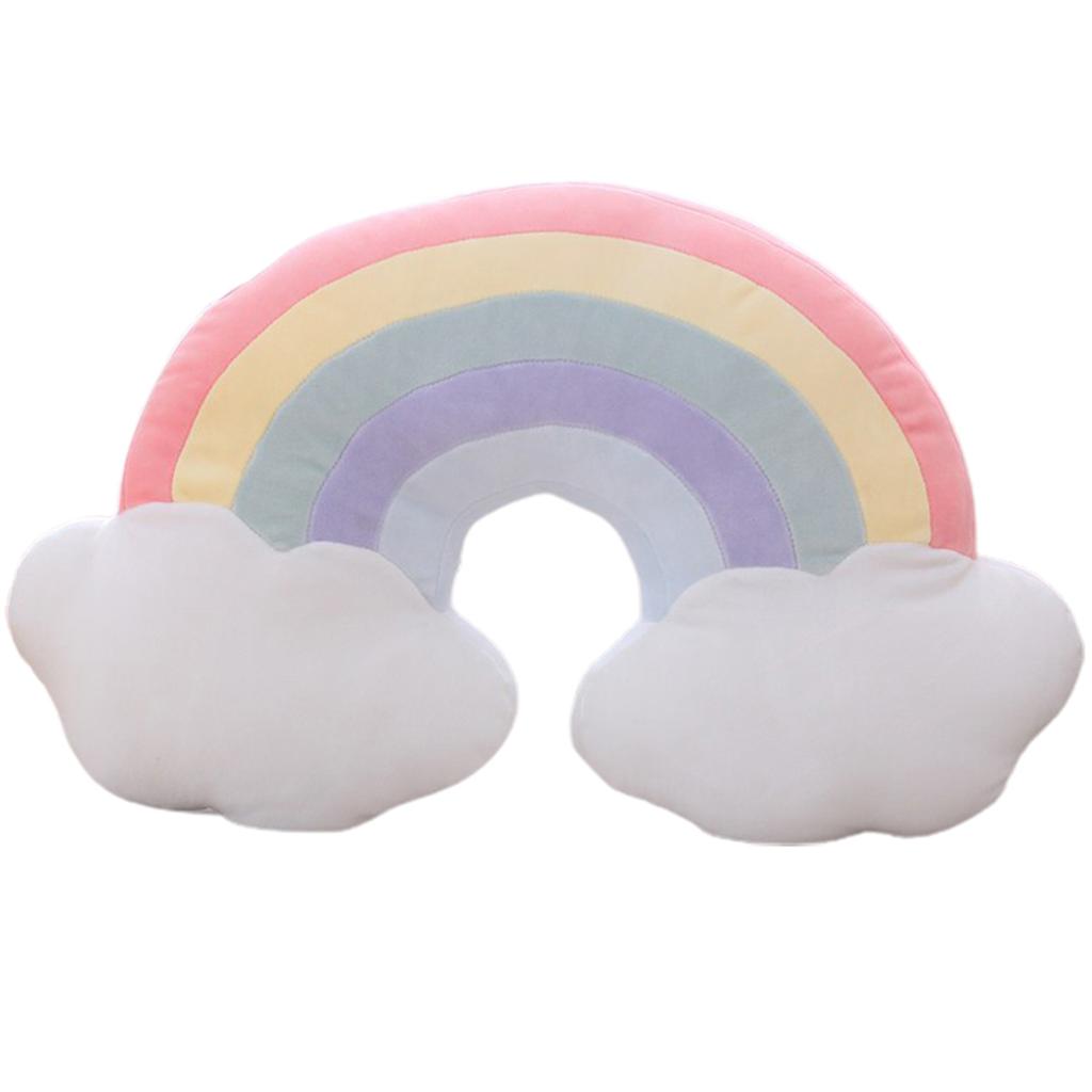 Rainbow Color Cushion Plush Toy Elastic Stuffed Plushies Back Pillow Bedside Ornament Gift For Kids Girls