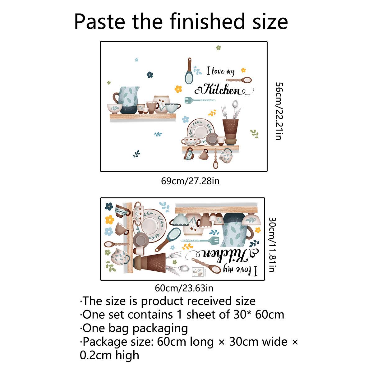 30x60cm English Kitchen Tableware Wall Sticker Sunflower Butterfly PVC Self-Apply Removable Wall Art Decal Home Decoration