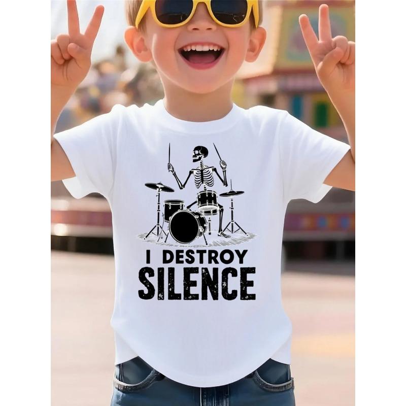 Boys Skull Drummer Graphic Crewneck Short Sleeve Tee 110 белый