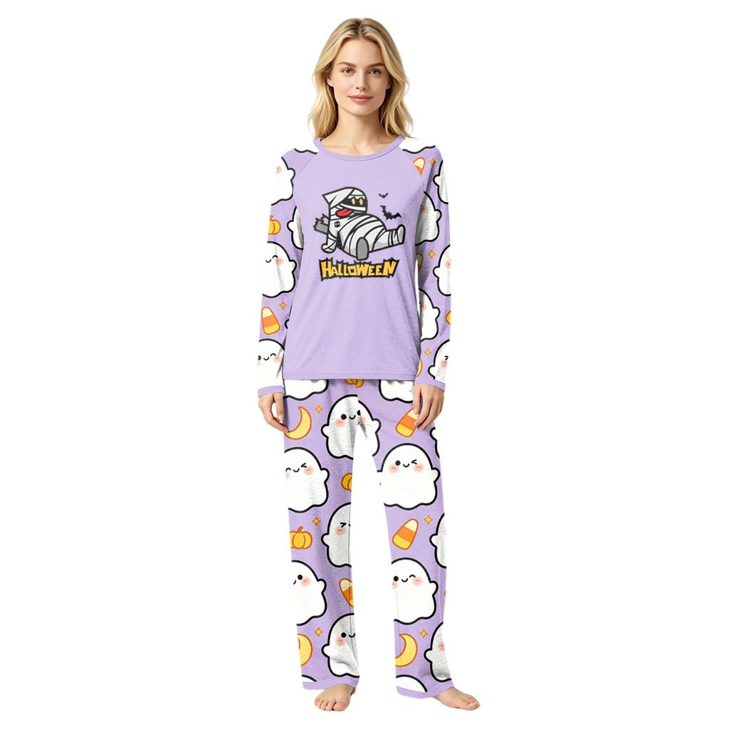 Family Matching Halloween Pajama Sets with Patchwork Print for Parents and Kids