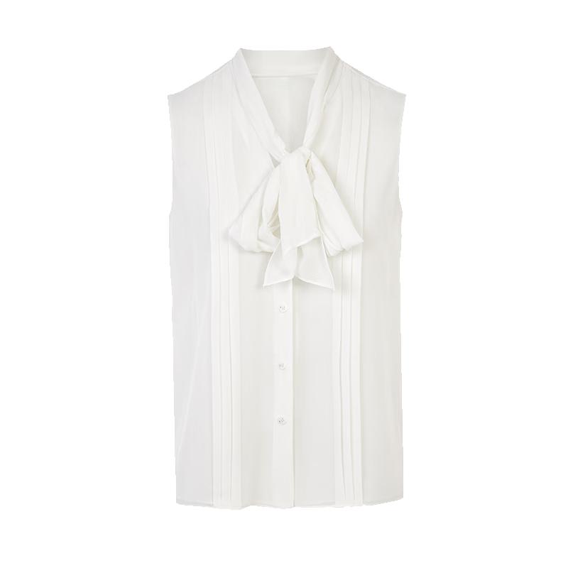 LANCY Chiffon Sleeveless Tie-Neck Blouse XL