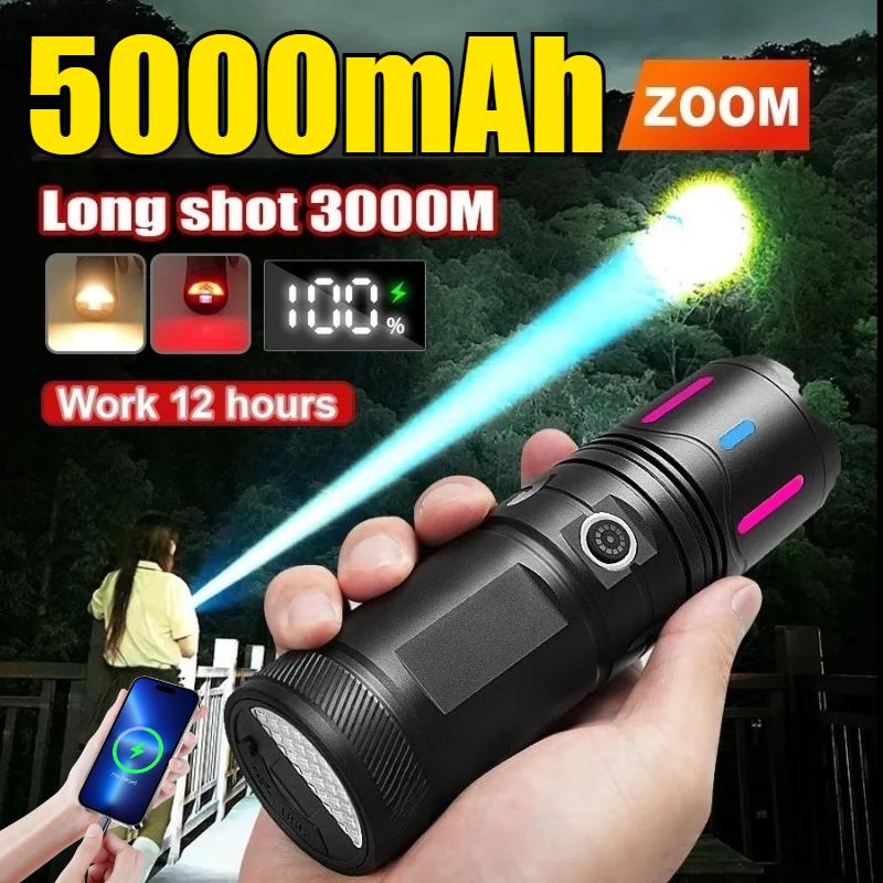 Super Powerful Flashlight Rechargeable Zoom Fluorescent Strip Torch with COB Work Light Outdoor Emergency Lighting