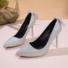 Fashion Women's Silver Stiletto Heel Pumps with Bowknot Sexy Pointed Toe High Heels Wedding Party Shoes Woman Elegant Pumps 2025