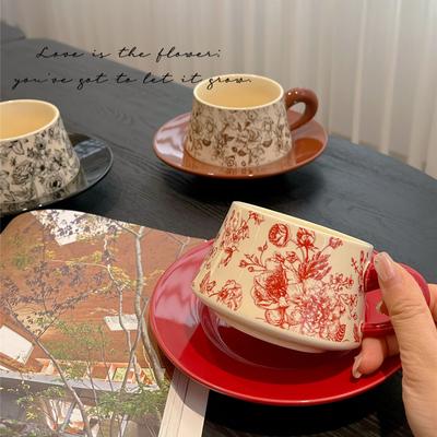 Sean, Originale Retro Chinesische Keramiktassen und Untertassen, Chinesischer Antiker Stil Kreative Blumen Kaffeetassen und Untertassen, Nachmittagstee Tassen