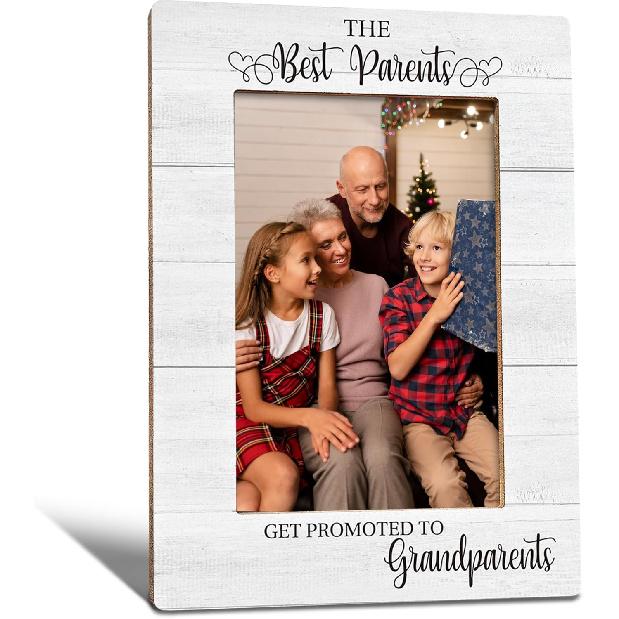 Grandparents Gifts Picture Frame, Mother s Day Gifts for Grandparents Grandma, Pregnancy Announcement Photo Frame 4X6, The Best Parents Wooden Photo Grandparents