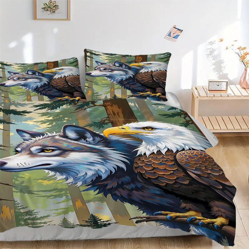 

3pcs Wolf Eagle Forest Fantasy Duvet Cover Set, 1 Duvet Cover + 2 Pillowcases (No Insert), High-Definition Print, Home & Dorm yy251123045 135x200cm