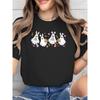 European Sizes Women's Easter Bunny & Colorful Eggs Print T-Shirt - Cute Cartoon Rabbits with Carrots & Flowers Design