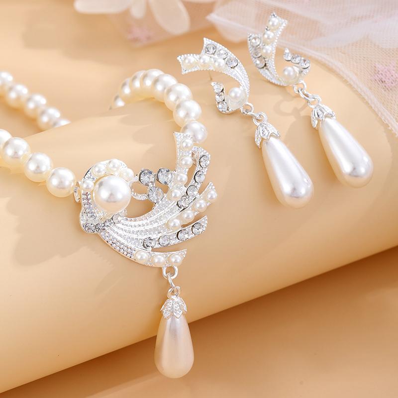 Pearl Necklace Earrings Set For Girls All  Novel Alloy Gold And Silver Two-Piece Set