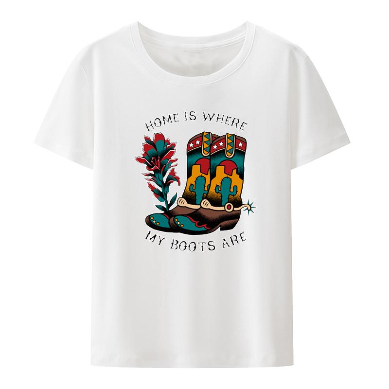 

Home Is Where My Boots Are Printed Tshirt Tops Women Grphic Top Tee Womens Clothing Camisa Unisex Anime Clothes Tshirts S