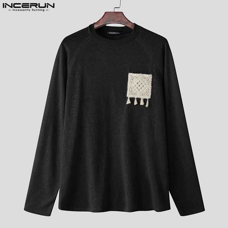 INCERUN Printemps Hommes Col Rond Manches Longues Crochet Casual Lâche Pull T-shirts Hauts