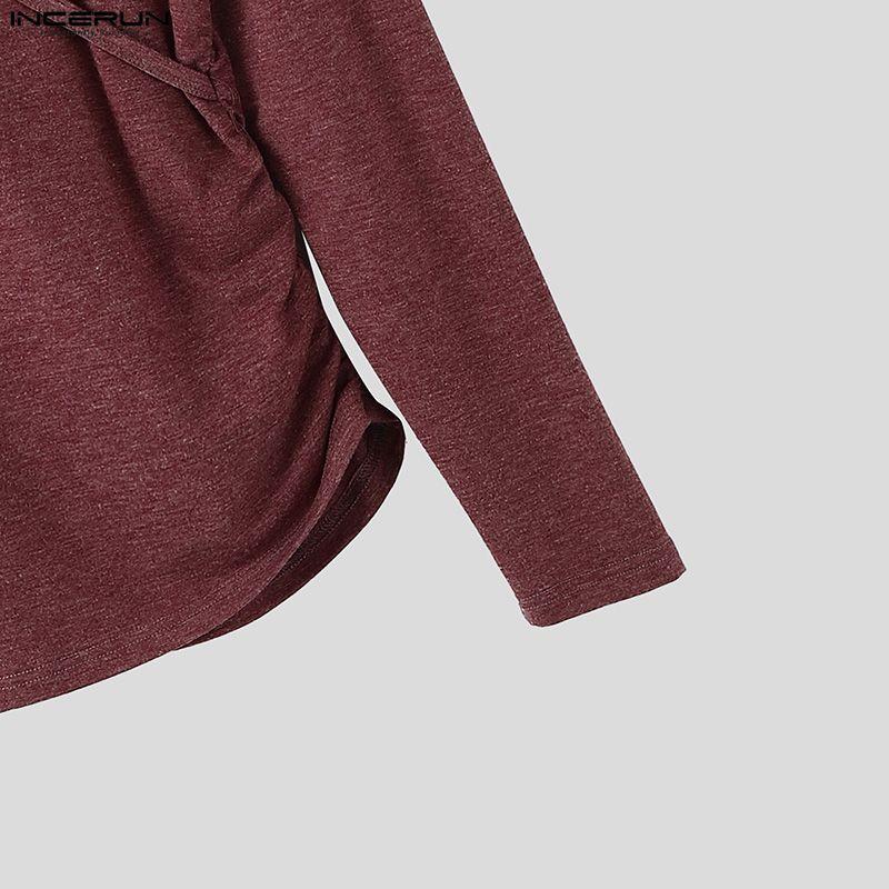 INCERUN Men Long Sleeve V Neck Bandage Fitted Casual Undershirts Tops T-shirts