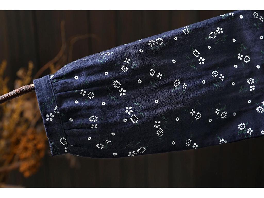 Spring 2026 Women's Retro Floral Cotton Gauze Long-Sleeve Shirt