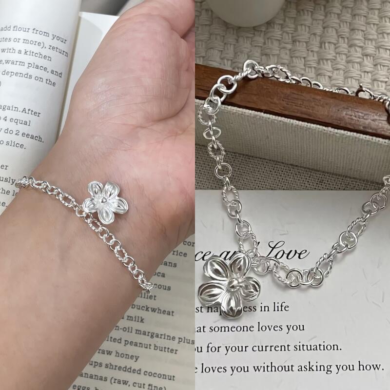 Women's s925 silver flower floral chain French bracelet