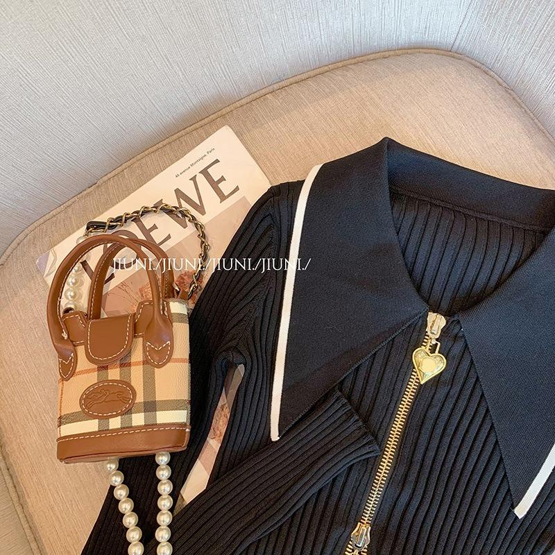 Double Zipper Long-sleeved Knitted Sweater Women's Early Autumn New Niche Slim-fit Versatile Temperament Top