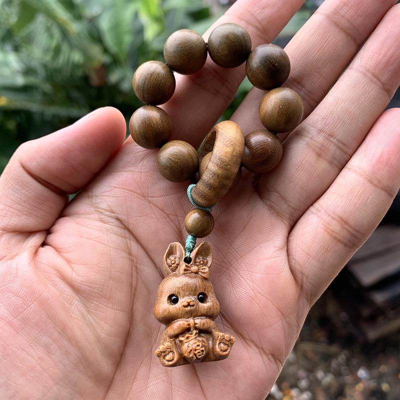 Twelve Zodiac Green Sandalwood Phone Charm - Cute Cartoon Pendant for Bags and Accessories