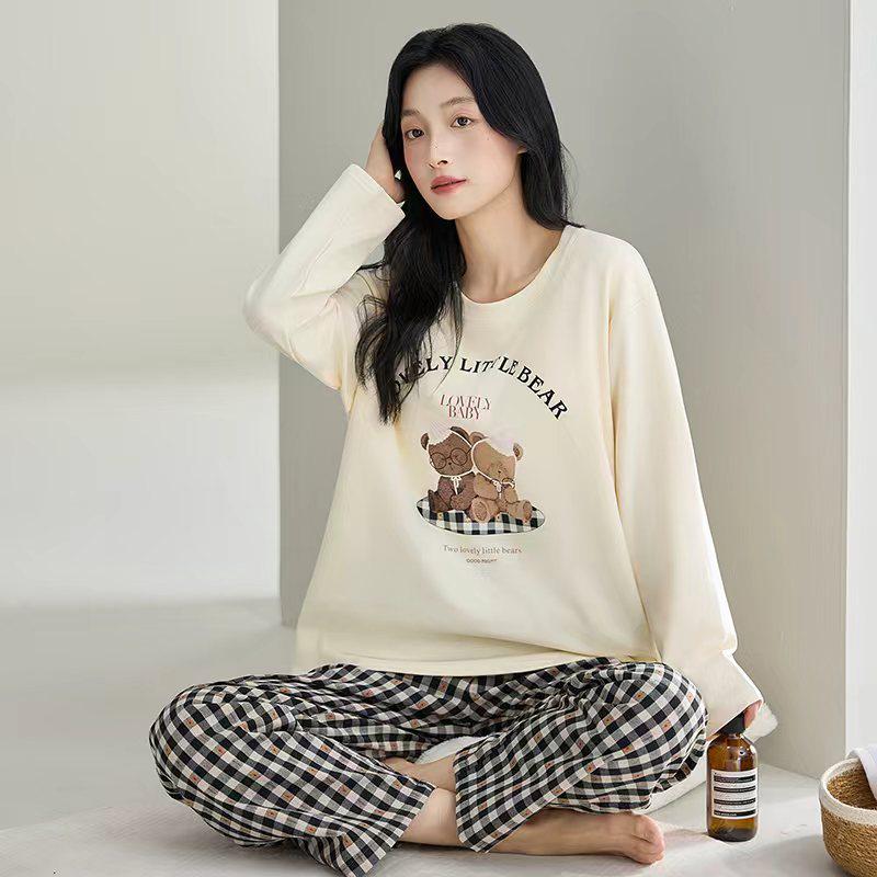 Γυναικείο Πιτζάμα Σετ Μακρυμάνικο - Χαριτωμένο Καρτούν Σχέδιο, Μεγάλο Μέγεθος, για Άνοιξη & Φθινόπωρο, Εσωτερική/Εξωτερική Χρήση