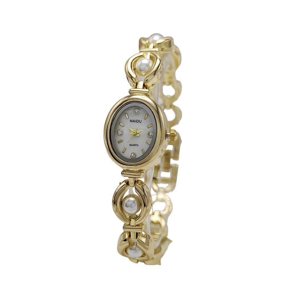 Small Ladies Pearl Bracelet Wristwatch Bead Stylish Oval Watch Women's Quartz Watch  Student