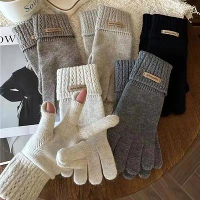 Hochwertige Strickhandschuhe für Damen ohne Finger Touchscreen-Schutzhandschuhe Einfache Waschbare Vollfingerhandschuhe