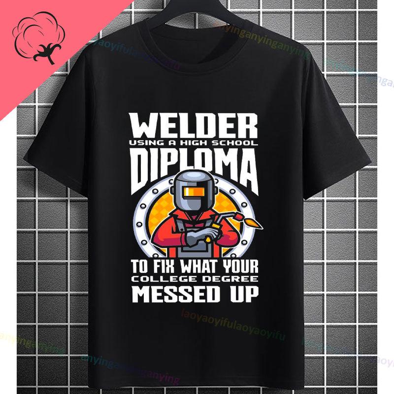 UnisexS Welder Graphic TShirt God Guides My Hands Fashion Shortsleeve Pure Cotton Oneck Casual Humor Style Tshirt