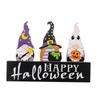 2Pcs Creative Halloween Gnomes Pumpkin Witch Figurines Wooden Block Table Sign For Festives Home Shelf Tiered Tray Decors