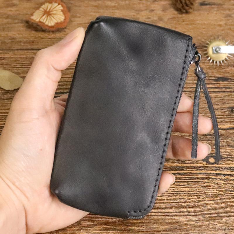 Cowhide Coin Purse for Women, Lipstick, Toe Cover Layer, Cowhide, Vegetable Tanned Leather, Hand Wiped Color, Distressed and Wrinkled Coin Purse