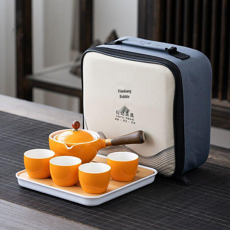Portable Ceramic Travel Tea Set with Automatic Kung Fu Tea Maker - Business Gift