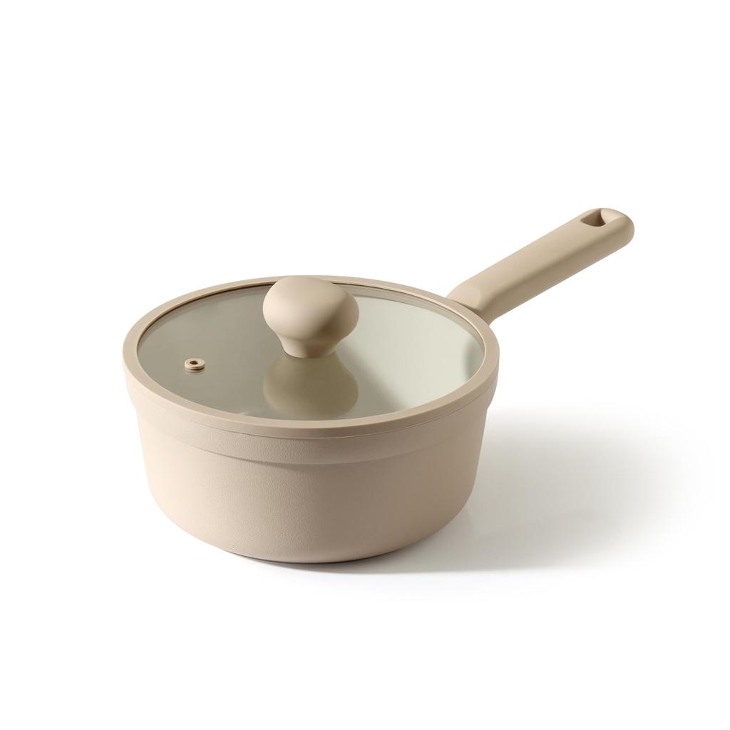 SENSARTE 18cm 1.9L Single-Handle Saucepan with Lid, IH/Gas Compatible, Non-Stick Ceramic, PFOA/PFOS Free, Lightweight, Beige
