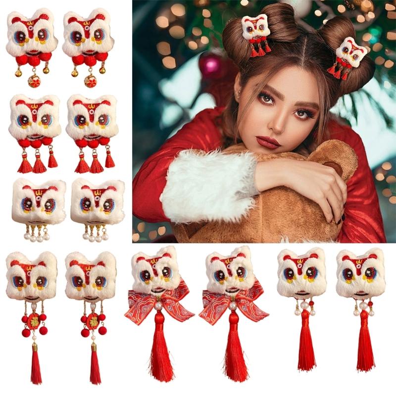 New Year Hair Clip Pearls Side Clip Tassels Pompoms Sweet Bowknot Plush Furry Hairpin Sweet Cool Photo Props