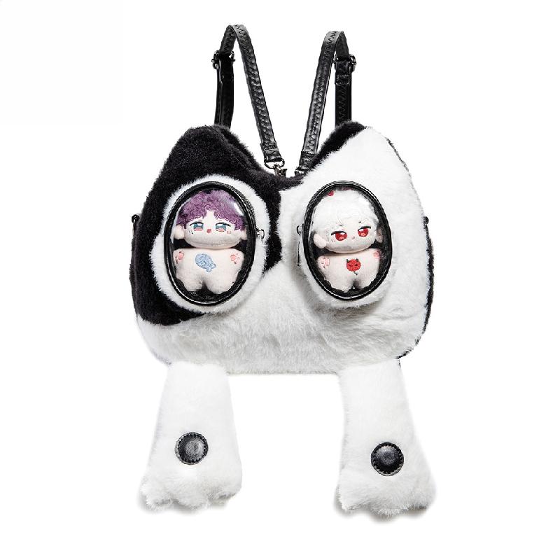

Cute Cat Ear Plush Ita Backpack Double Clear Pockets Anime Doll Display Bag for Girls Teens Soft Velvet Surface Large Capacity білий