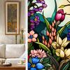 Colorful Retro Floral & Bird Static Cling Window Film - No Glue, Removable