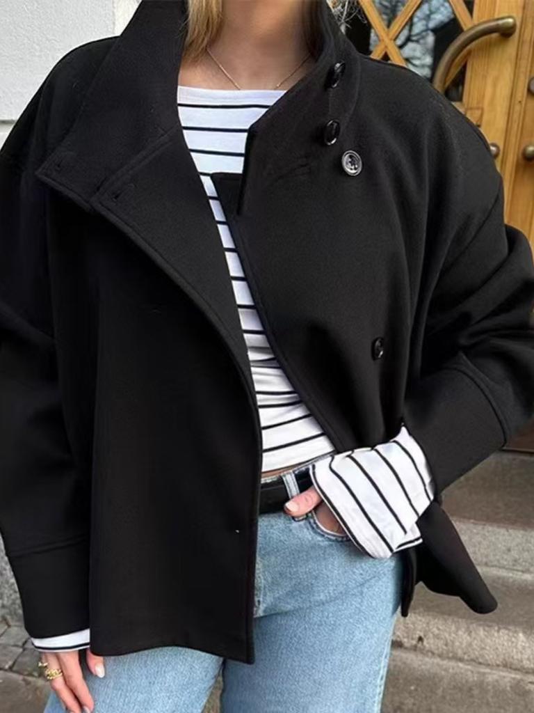 Autumn Winter New Women's Clothing Elegant Graceful Stand Collar Button Long Sleeve Wool Blend Coat Thick