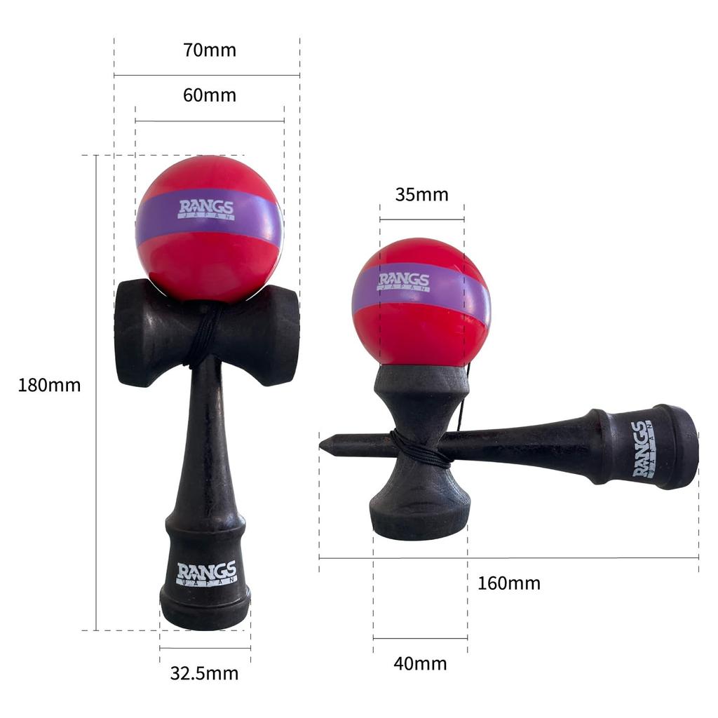 RANGS Kendama, Red, Beech Wood, with Spare String and Threader