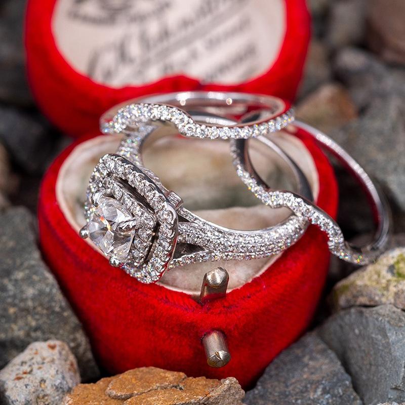Three Sets Of Rings With Micro-Inlaid Diamonds, Eight Hearts And Eight Arrows Simulated Square Ring, Wedding Proposal Ring.