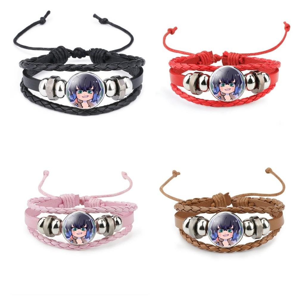 Stylish Kimetsu No Yaiba Leather Bracelet With Inosuke Charm Mixed Materials