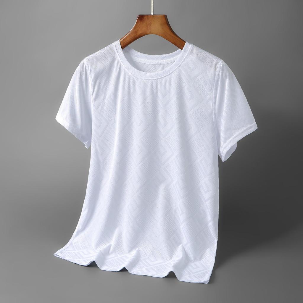 Men's Short-Sleeve Ice Silk Jacquard T-Shirt - High-End, Versatile Streetwear
