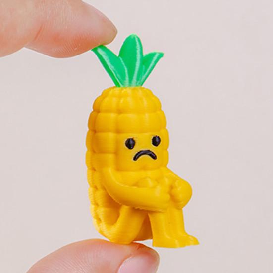 Mini Resin Fruit Figurine Fake Banana Pineapple Cucumber Pear Cone Fruit Model with Cute Grievance Expression for Micro Fairy Garden Accessory