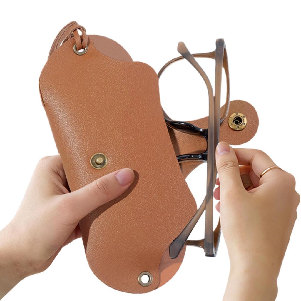 Soft Glasses Case Soft PU Leather Eyewear Sleeve with Strap Glasses Bag Pouch for Travel Jacket Home Office Gym Backpack Car