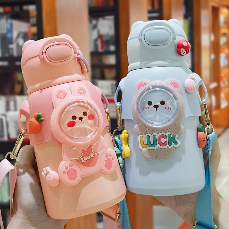 MULAN Children Thermos Mug Stainless Steel Leak-Proof Vacuum Flask With Straw Cartoon Thermal Water Bottle Thermocup Drinkware