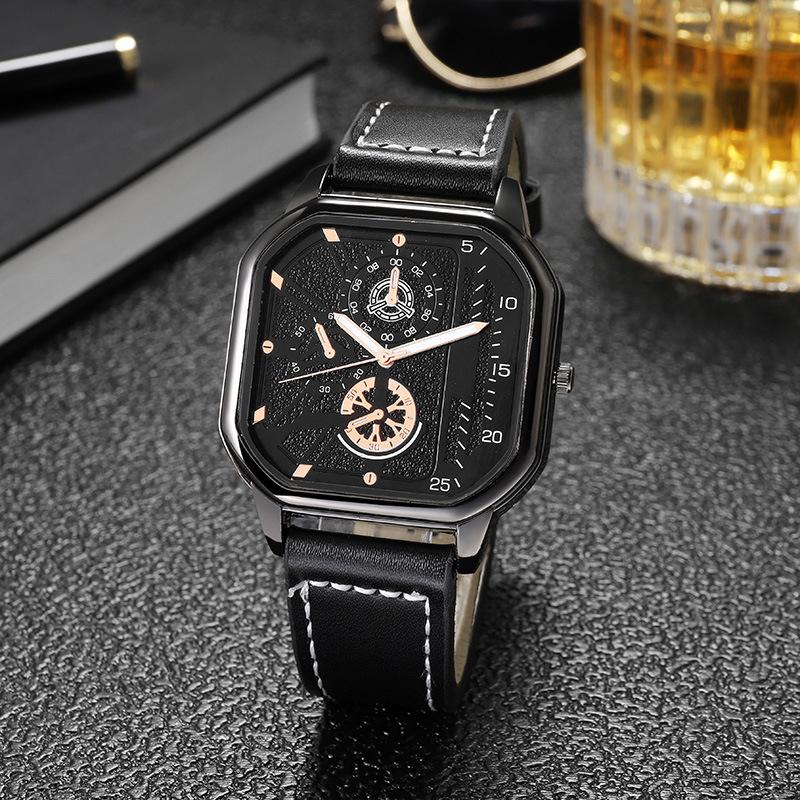 Men Quartz Square Dial Watches PU Leather Strap Sports Watch