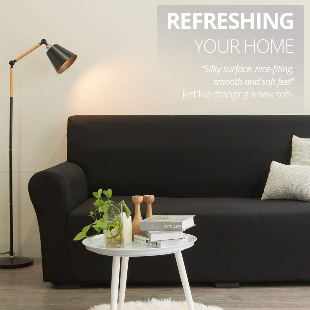 Spandex Sofa Cover Silky Soft 1-Piece Black Slipcover for Sofas Super Stretch Universal Couch Cover for Living Room