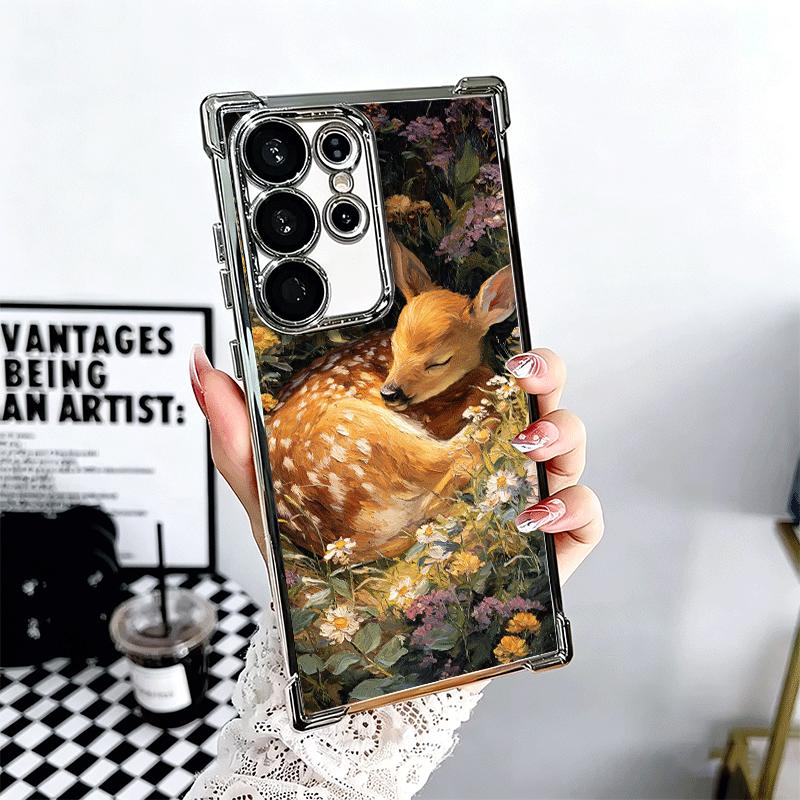 Sika Deer Elk Animal Plating Phone Case For Samsung Galaxy S24 S25 FE S26 Edge S23 Ultra S22 S21 Plus S20 Anti-Fall Airabag Cove