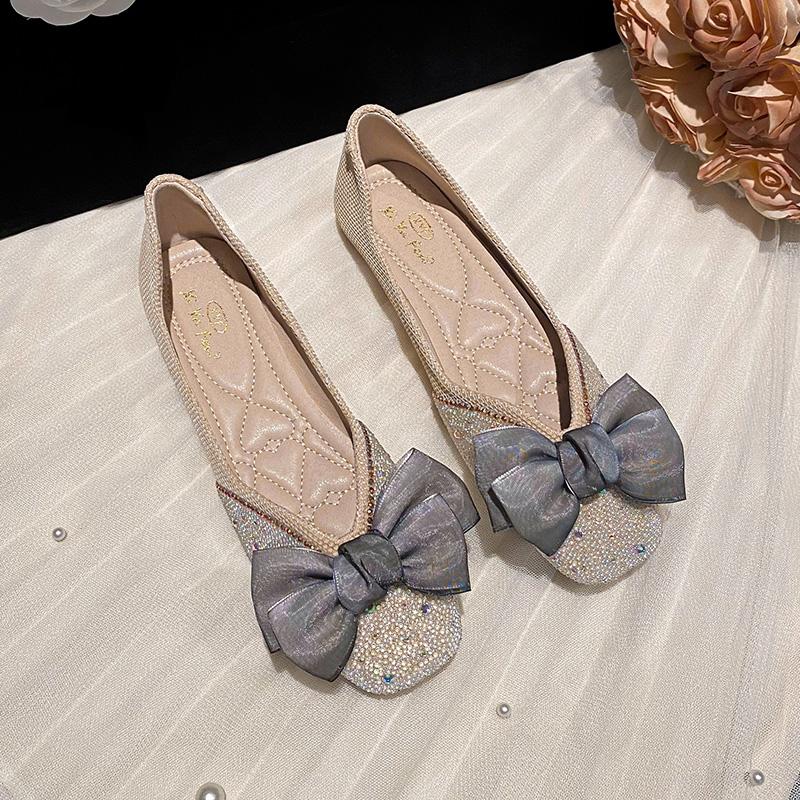 Fashion Diamond Flat Shoes for Women Spring and Summer Plus Size Square Toe Women's Shoes Plus Size 42 43 Zapatillas Mujer