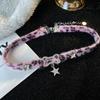 Pink Leopard Print Dog Bone Punk Trendy Adjustable Chokers Necklace for Women Girls Plush Fashion Goth Y2K Pendant Jewelry Gift