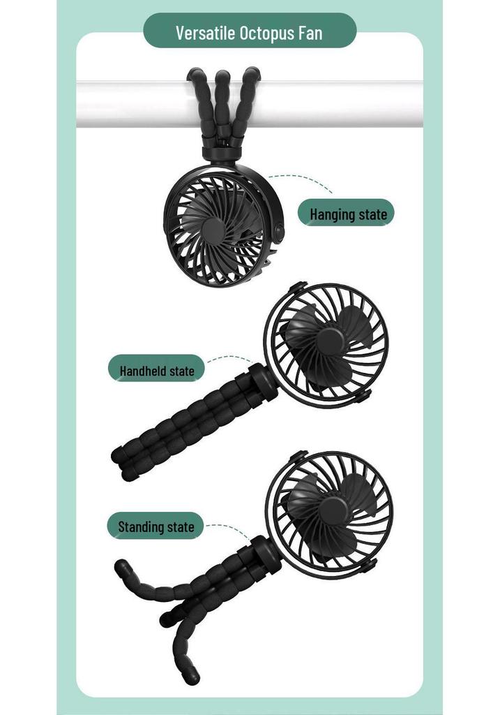 Octopus USB Rechargeable Handheld & Desktop Fan