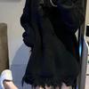 Damen Frühling und Herbst Einfarbiger Slouchy Style Lochbrechender Pullover Design Pullover Strickpullover