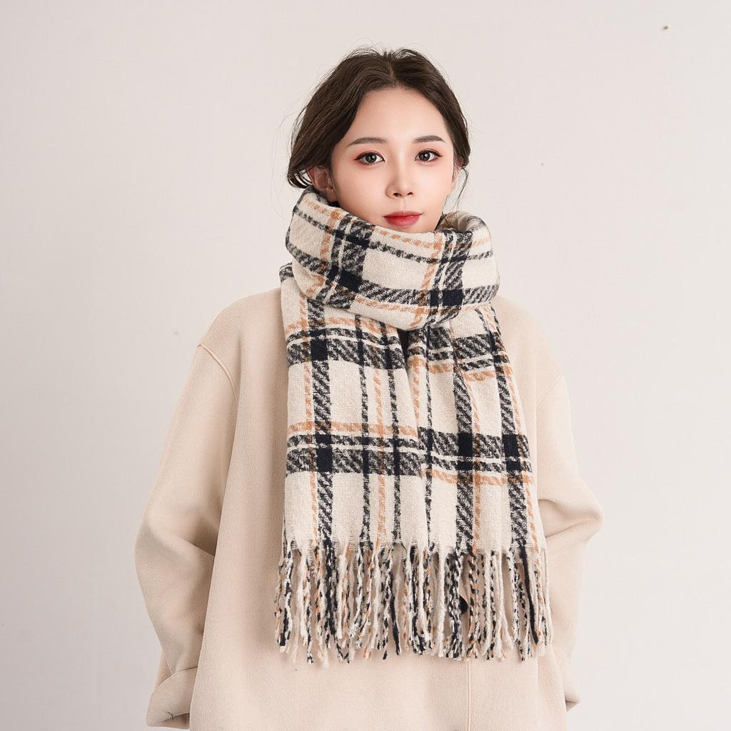 Karierter Kaschmirschal für Damen, warmer Schal mit Fransen, vielseitiger Swing- und Winterschal mit Vogelgittermuster für Herren
