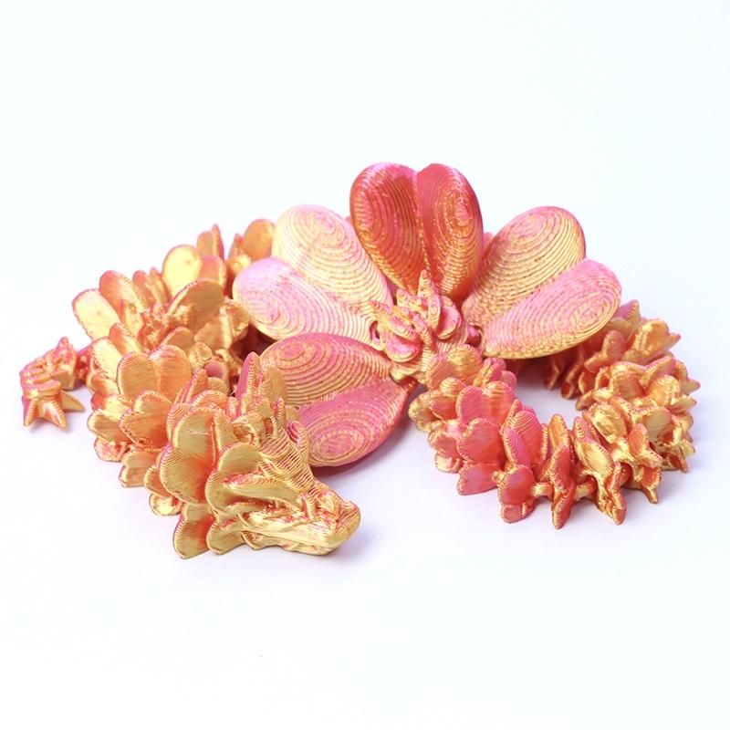 3D Printed Dragon Model 22cm Creative Movable Joint Clover Dragon Fish Tank Decoration Desktop Ornament Collection Gifts