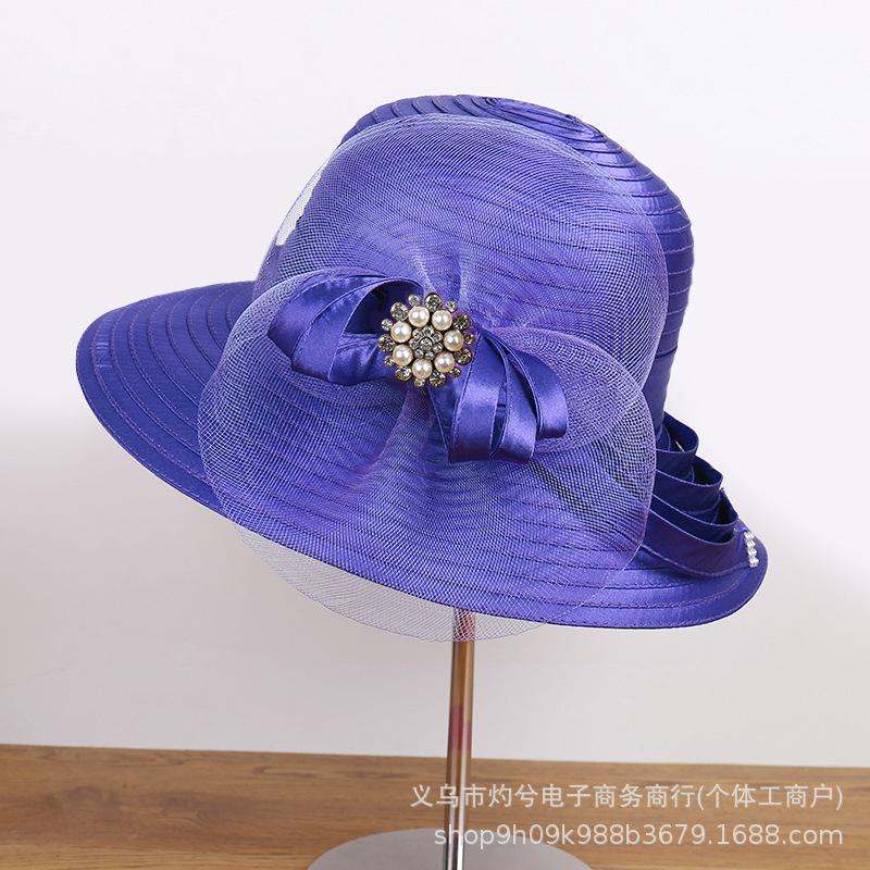 New flower mesh gauze hat women's spring and summer face covering sunscreen basin hat British retro sunshade elegant bow bucket hat