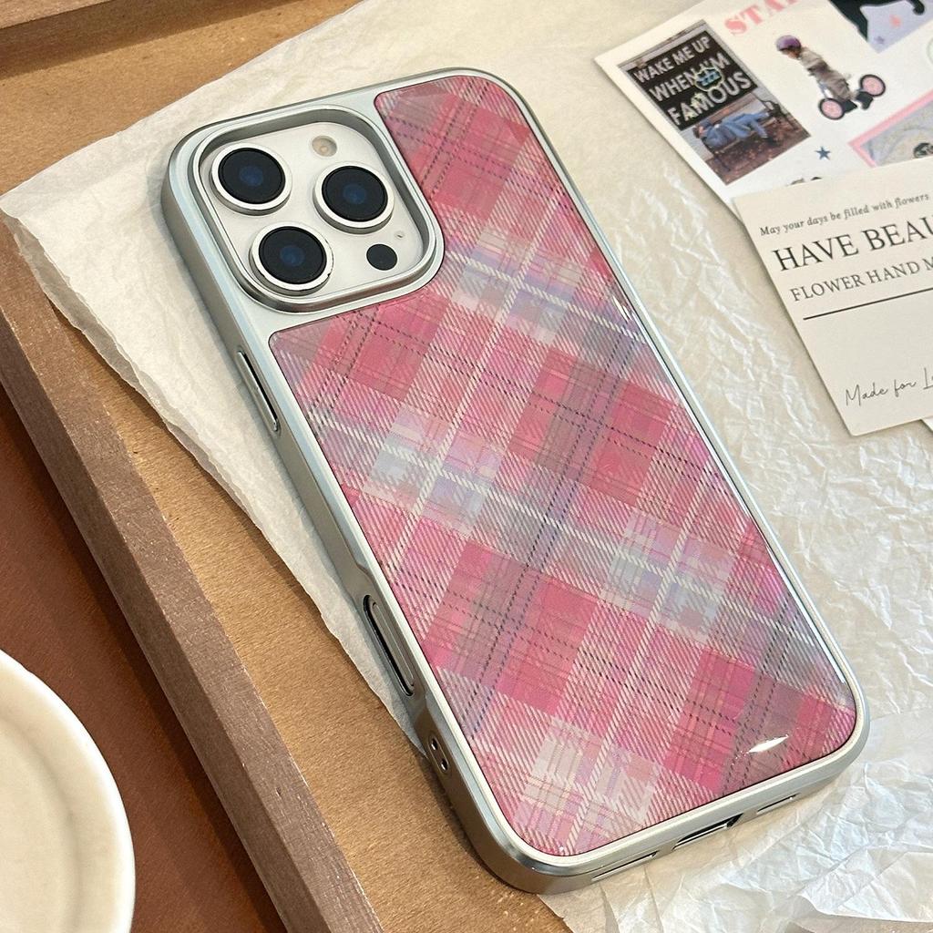 Art Rose Pink Checkered Phone Case for iPhone 17 iPhone 17 Pro Max
